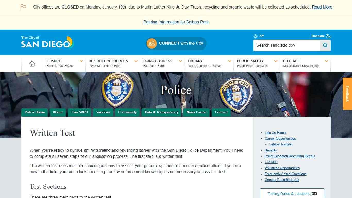 Written Test | City of San Diego Official Website