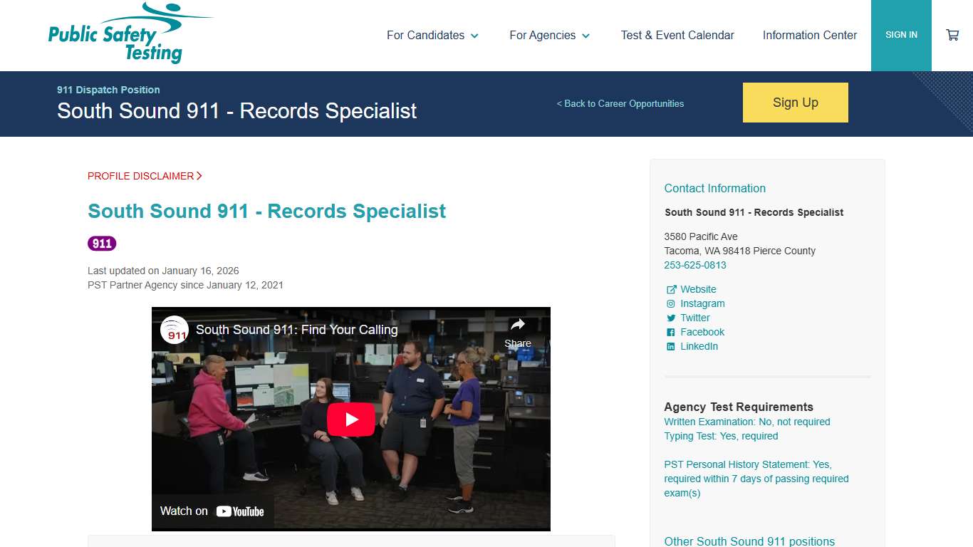 Public Safety Testing - South Sound 911 - Records Specialist