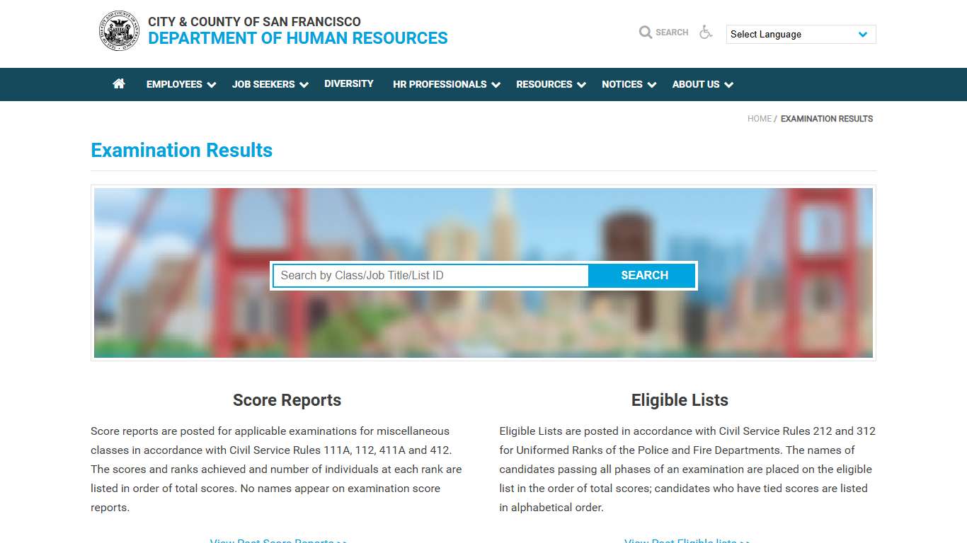Examination Results | Department of Human Resources